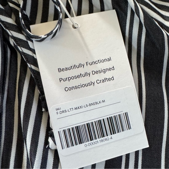 Everlane Stripe Maxi Dress black white stripe tencel tie waist modest medium new - Picture 5 of 15